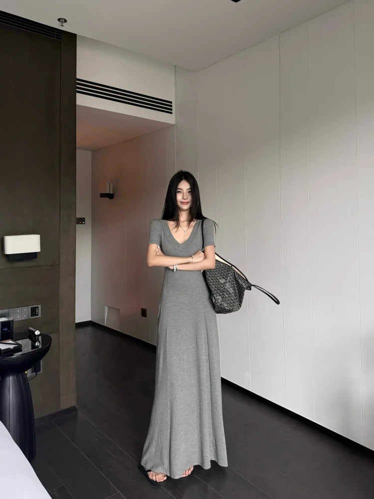 Street Style Women’s Dress – Slimming V-Neck High Waist A-Line Dress