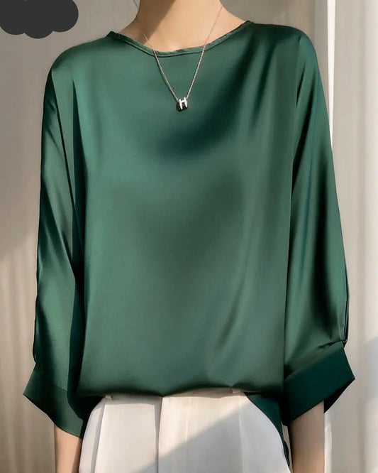 Elegant & Lightweight – Women’s Satin Silk Half-Sleeve Tee 2025