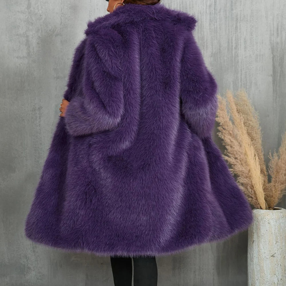 Plus Size Faux Fur Long Coat – Women’s Winter Thick Fluffy Jacket