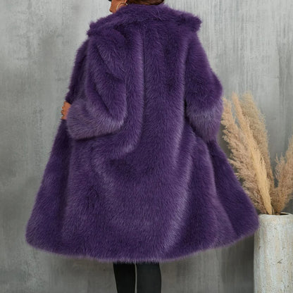 Plus Size Faux Fur Long Coat – Women’s Winter Thick Fluffy Jacket