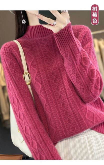 Korean Style Women’s Sweater – 100% Merino Wool Turtleneck Top