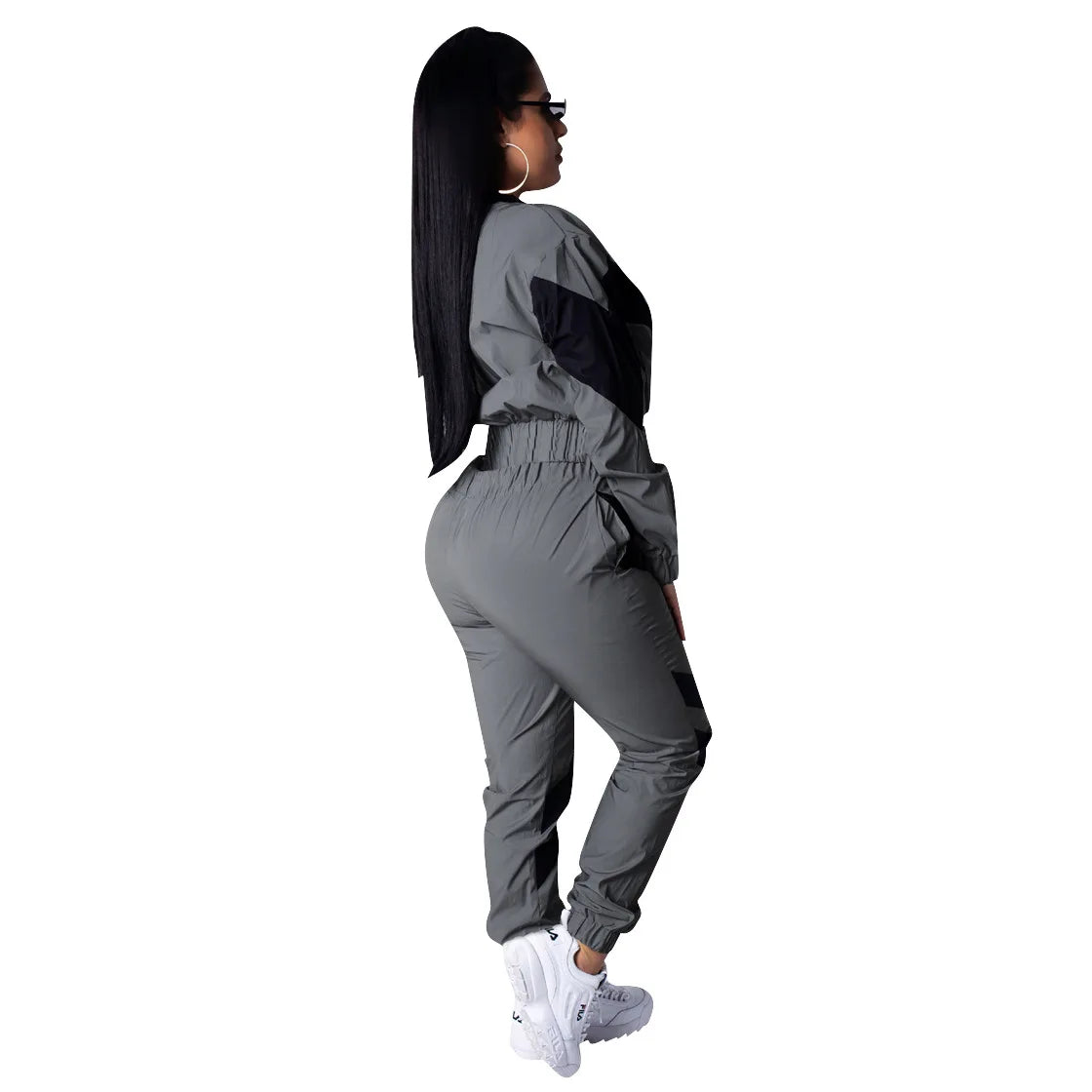 Casual Sports Set – Women’s Color-Block Windbreaker with Joggers