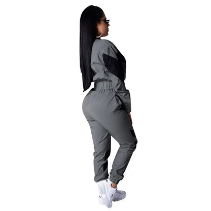 Casual Sports Set – Women’s Color-Block Windbreaker with Joggers