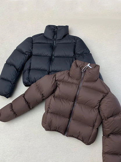 Elegant Solid Color Winter Jacket – Short Cozy Coat with Pockets
