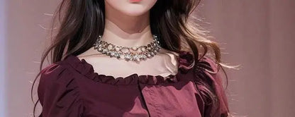 Chic & Trendy – Women’s Wine Red French Design Top