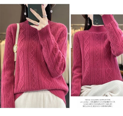 Korean Style Women’s Sweater – 100% Merino Wool Turtleneck Top
