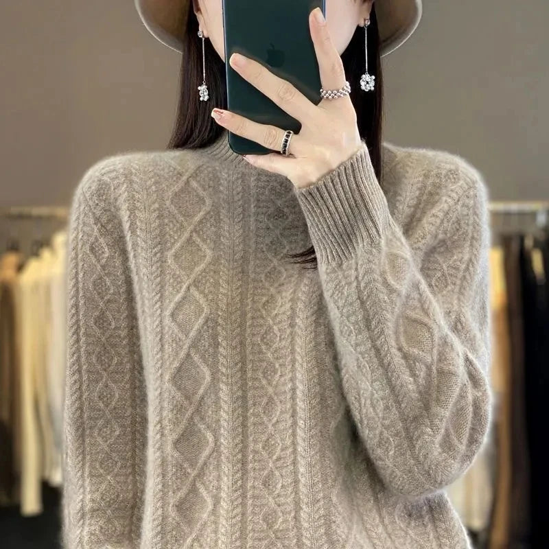 Korean Style Women’s Sweater – 100% Merino Wool Turtleneck Top
