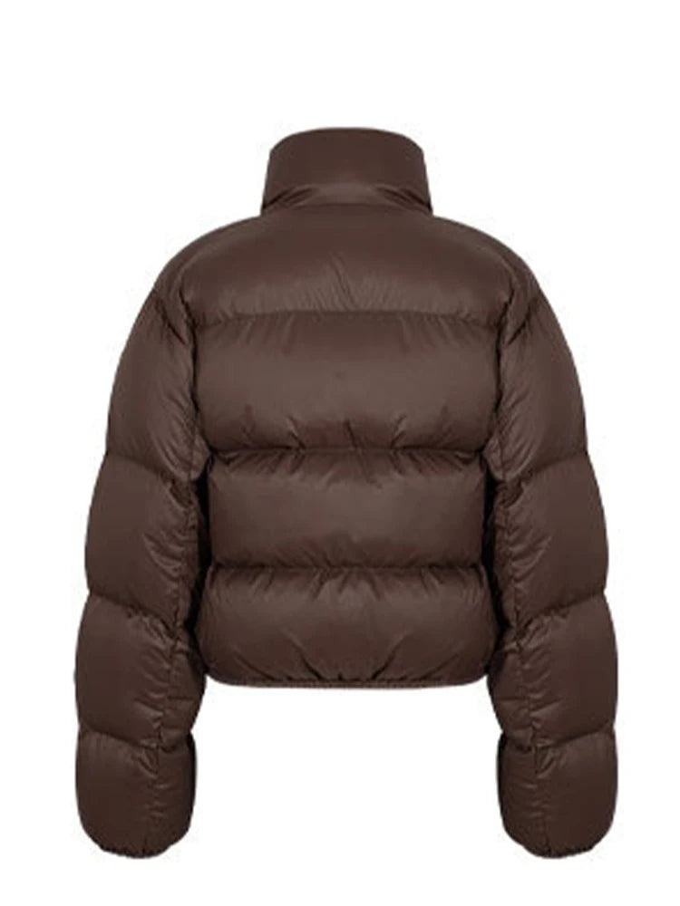 Elegant Solid Color Winter Jacket – Short Cozy Coat with Pockets
