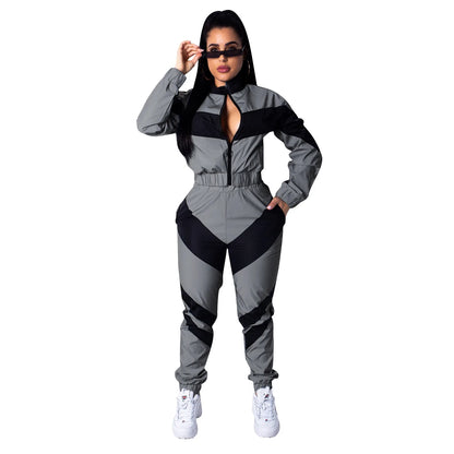 Casual Sports Set – Women’s Color-Block Windbreaker with Joggers