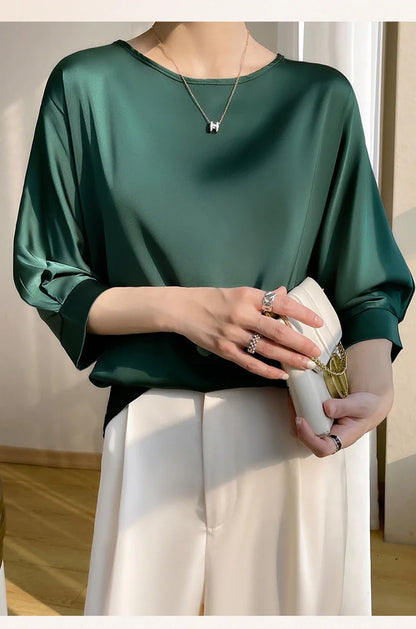 Elegant & Lightweight – Women’s Satin Silk Half-Sleeve Tee 2025