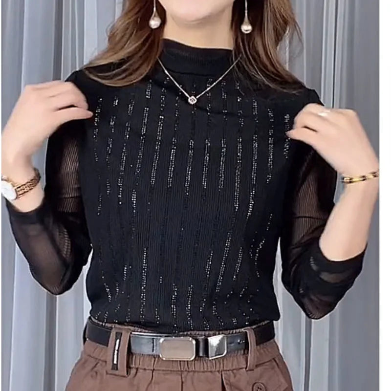 Street Style Two-Piece Layer – Long Sleeve Hollow Pullover for Women