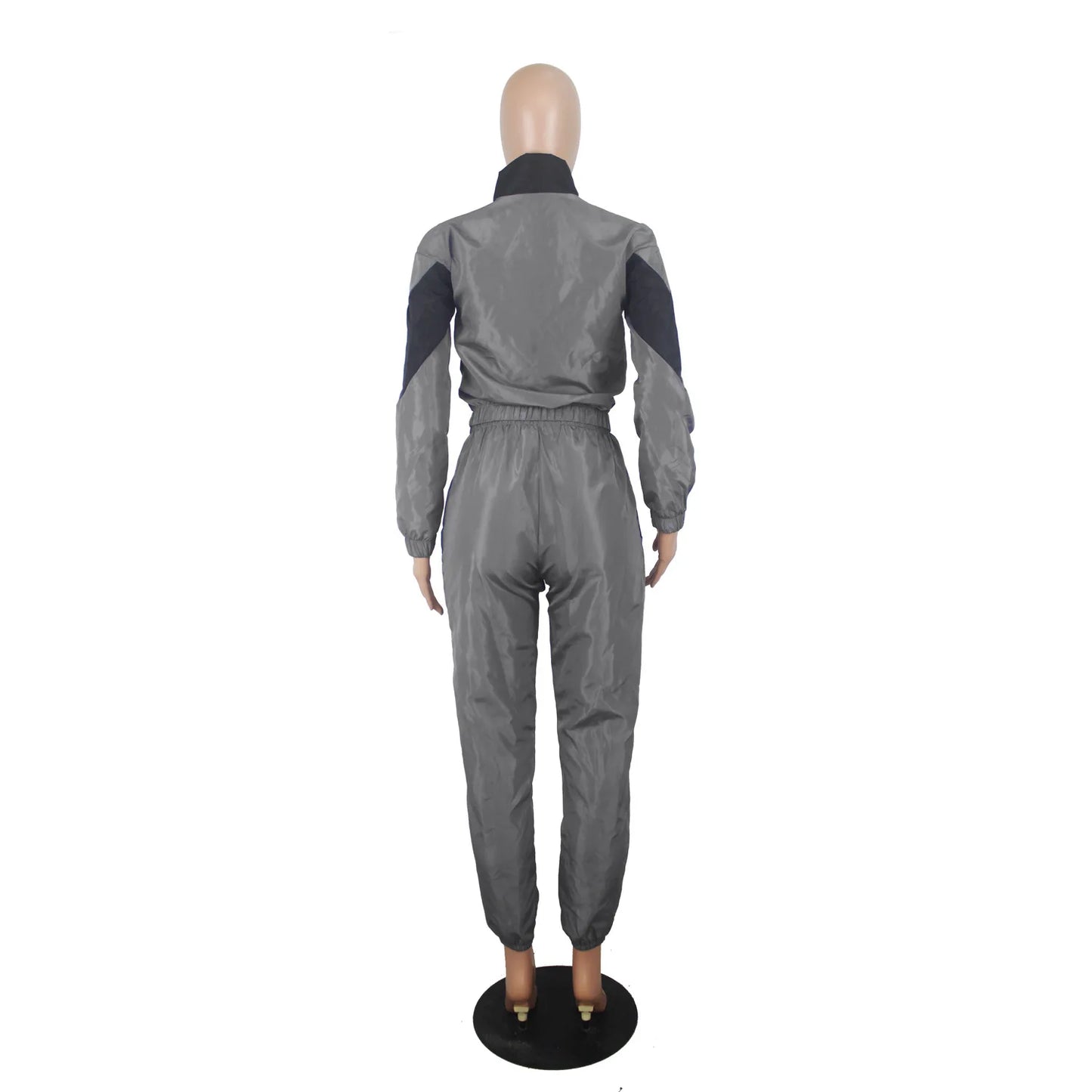 Casual Sports Set – Women’s Color-Block Windbreaker with Joggers