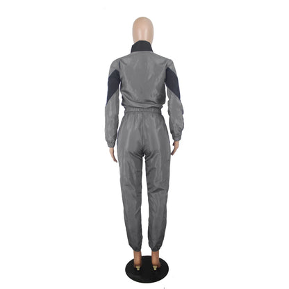 Casual Sports Set – Women’s Color-Block Windbreaker with Joggers