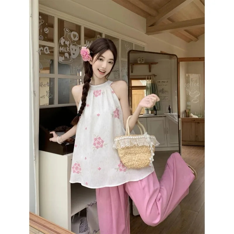 Women’s Stylish Two-Piece – Printed Sleeveless Top & Pants