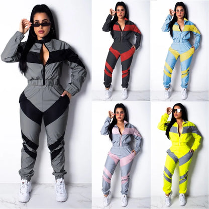 Casual Sports Set – Women’s Color-Block Windbreaker with Joggers