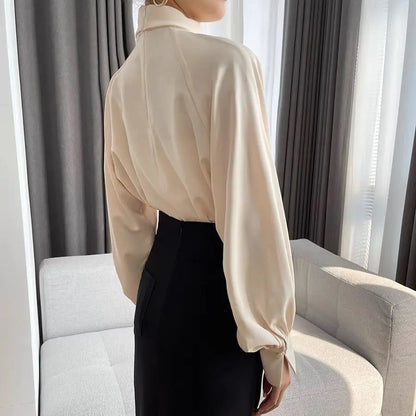 Fashion Spring Blouse – Hollow Puff Sleeve Solid Color Women’s Top