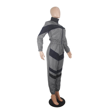 Casual Sports Set – Women’s Color-Block Windbreaker with Joggers
