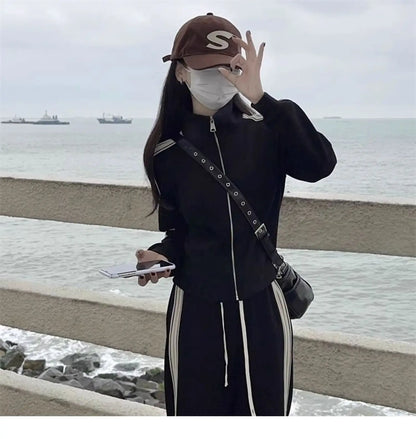 Running Outfit Women – Casual Open Cardigan 2-Piece Set