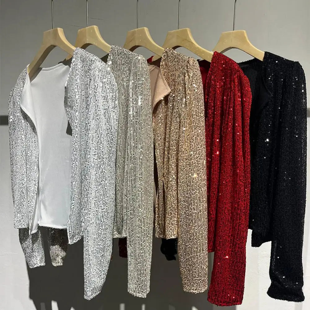 Shiny & Chic – Glitter Sequin Loose Jacket for Women