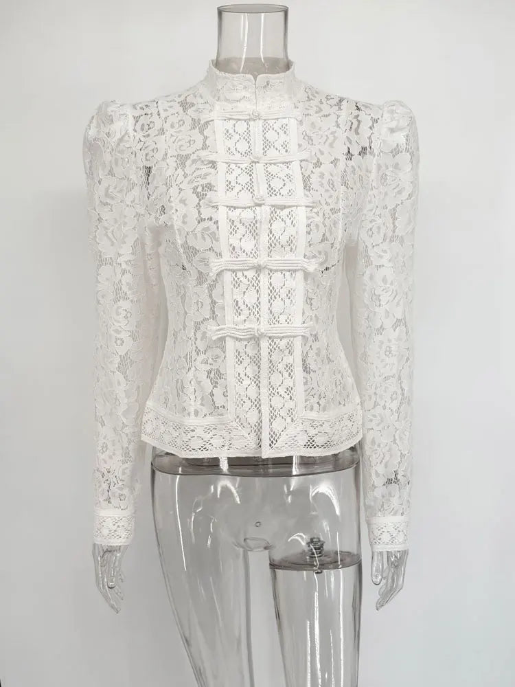 Fashion Commute Top – Hollow Out Lace See-Through Shirt