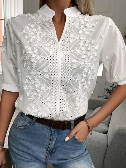 Limited Edition – Hollow-Out V-Neck Cotton Top for Women