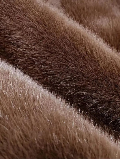Golden Mink Lined Faux Fur Coat – Short Stand Collar Winter Jacket