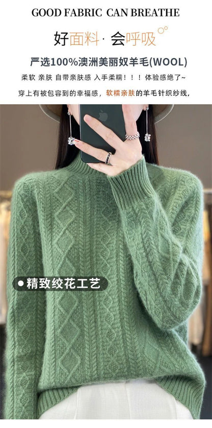Korean Style Women’s Sweater – 100% Merino Wool Turtleneck Top