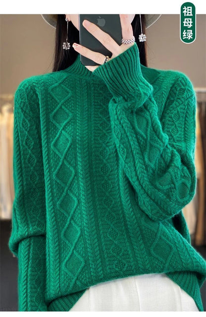 Korean Style Women’s Sweater – 100% Merino Wool Turtleneck Top