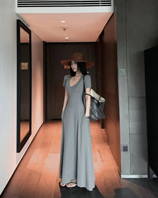 Street Style Women’s Dress – Slimming V-Neck High Waist A-Line Dress