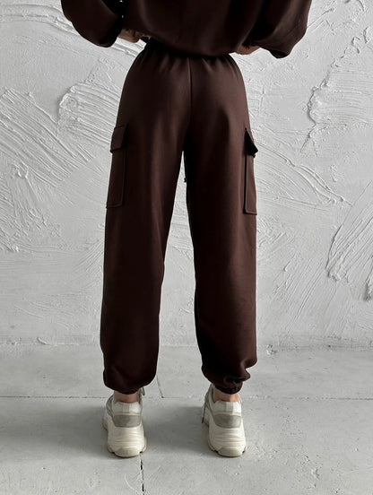 Autumn Winter Casual Outfit – Hoodie with Hood & Tied Waist Pants