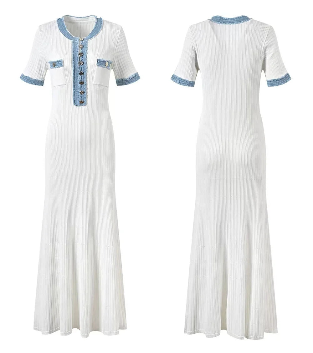 Everyday Style – Elegant Contrasting Knit Maxi Dress for Women