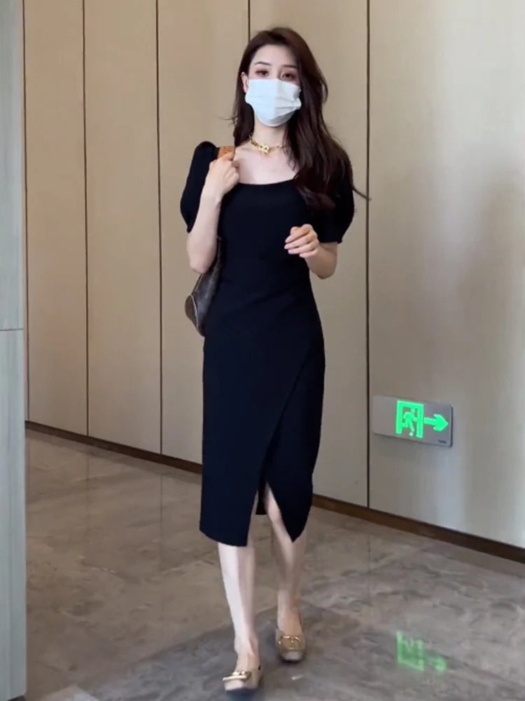 Street Style Summer Dress – Slimming Split Skirt High Waist Midi