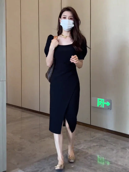Street Style Summer Dress – Slimming Split Skirt High Waist Midi