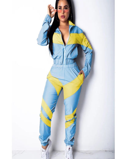 Casual Sports Set – Women’s Color-Block Windbreaker with Joggers