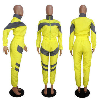 Casual Sports Set – Women’s Color-Block Windbreaker with Joggers