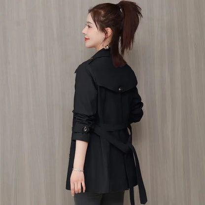 Spring Outerwear for Women – Belted Double-Breasted Long Sleeve Jacket