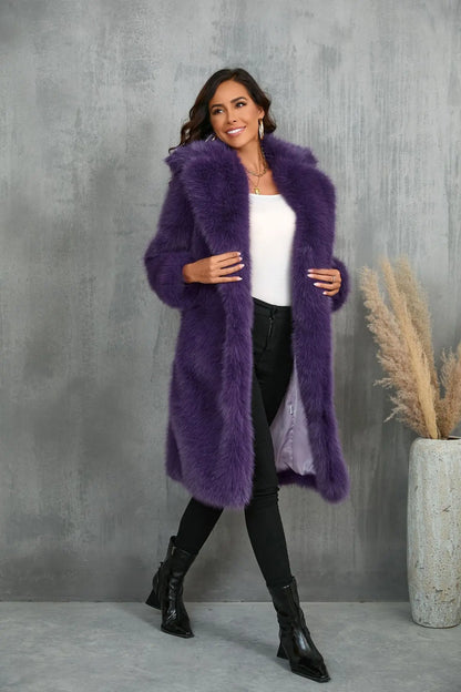 Plus Size Faux Fur Long Coat – Women’s Winter Thick Fluffy Jacket