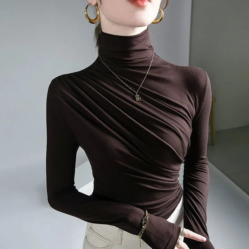 Elegant & Chic – 2023 Pleated High Neck Blouse for Women