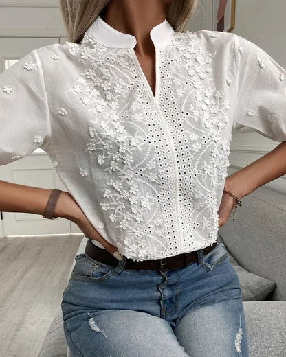 Limited Edition – Hollow-Out V-Neck Cotton Top for Women
