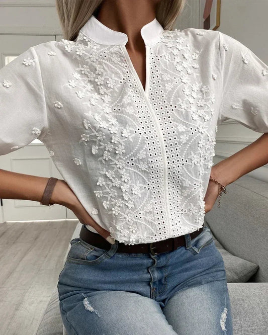 Limited Edition – Hollow-Out V-Neck Cotton Top for Women