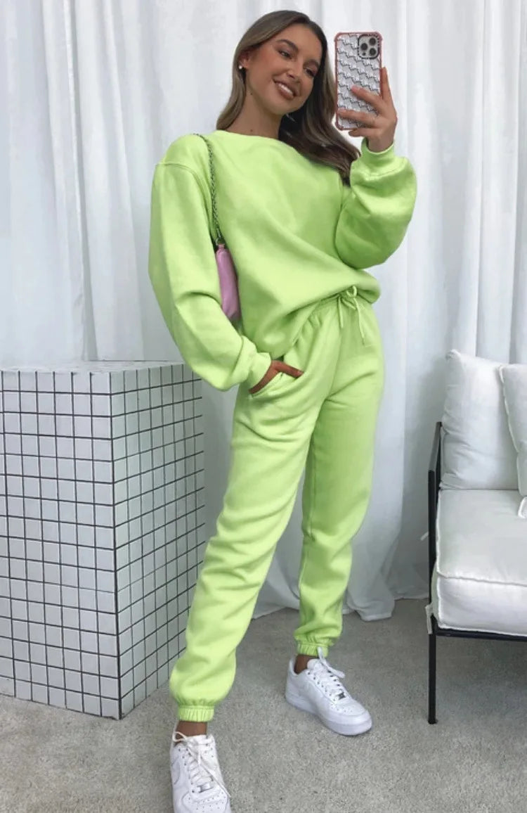 Fashion Women’s Tracksuit – Round Neck Hoodie with Lace-Up Pants