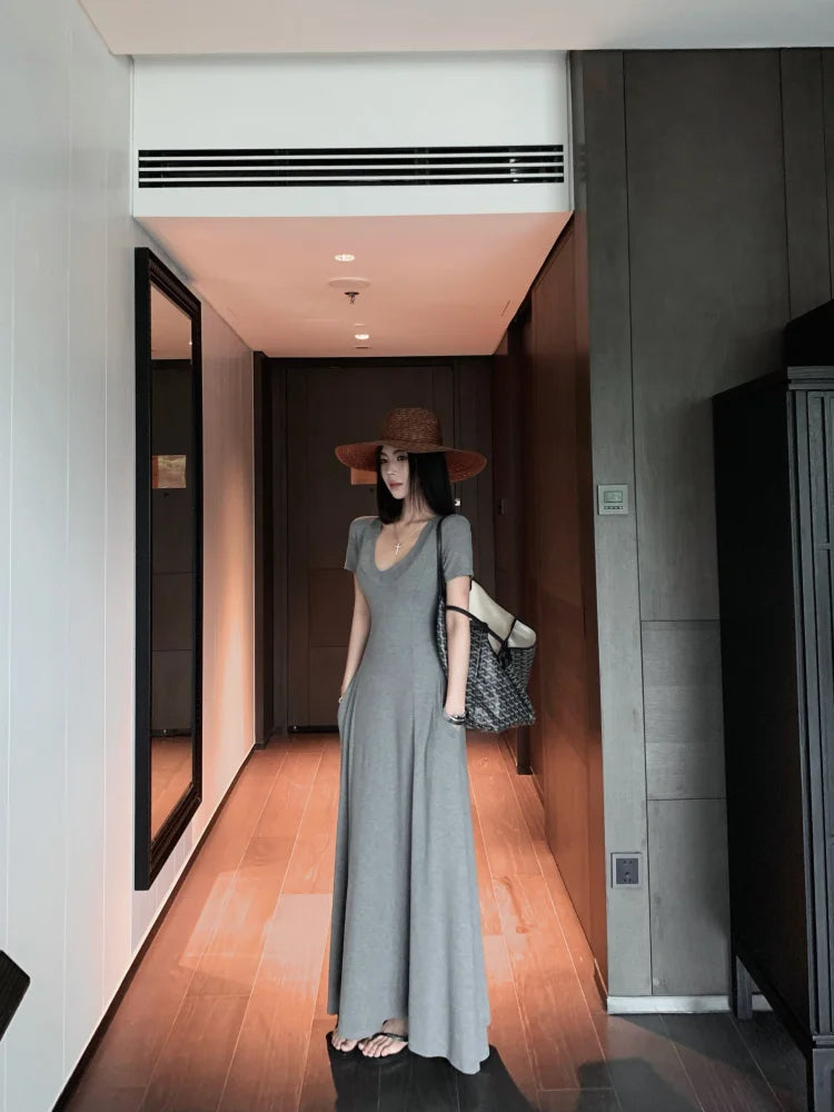 Street Style Women’s Dress – Slimming V-Neck High Waist A-Line Dress