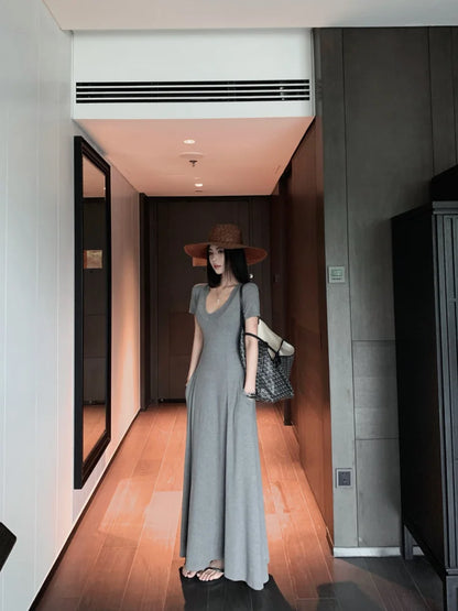 Street Style Women’s Dress – Slimming V-Neck High Waist A-Line Dress
