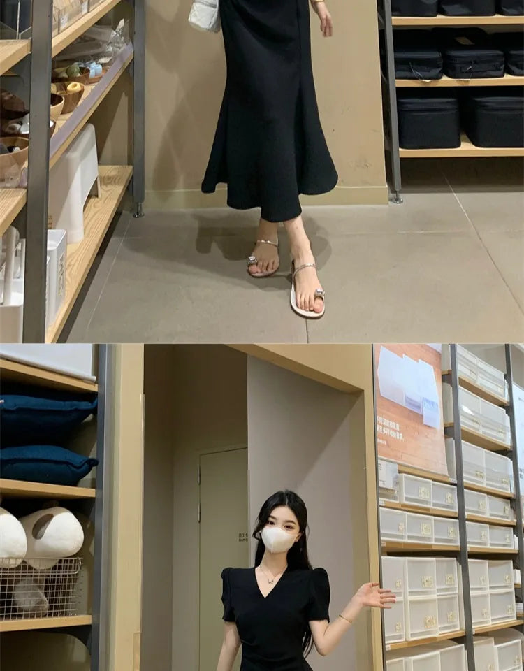 Street Style Summer Dress – Plus Size V-Neck Long Skirt Dress