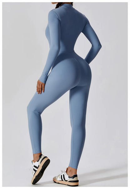 Women's Jumpsuits One-Piece Suit Zipper Long Sleeved Yoga Set Gym Push Up Workout Clothes Fitness Bodysuit Sportswear Tracksuit