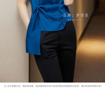 Chic Summer Top – Women’s Short Sleeve Satin Chiffon Blouse