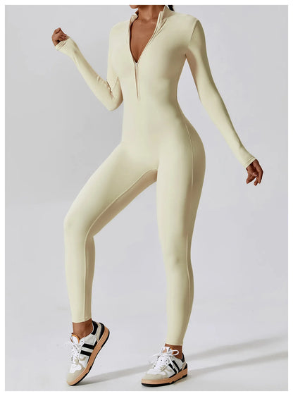 Women's Jumpsuits One-Piece Suit Zipper Long Sleeved Yoga Set Gym Push Up Workout Clothes Fitness Bodysuit Sportswear Tracksuit