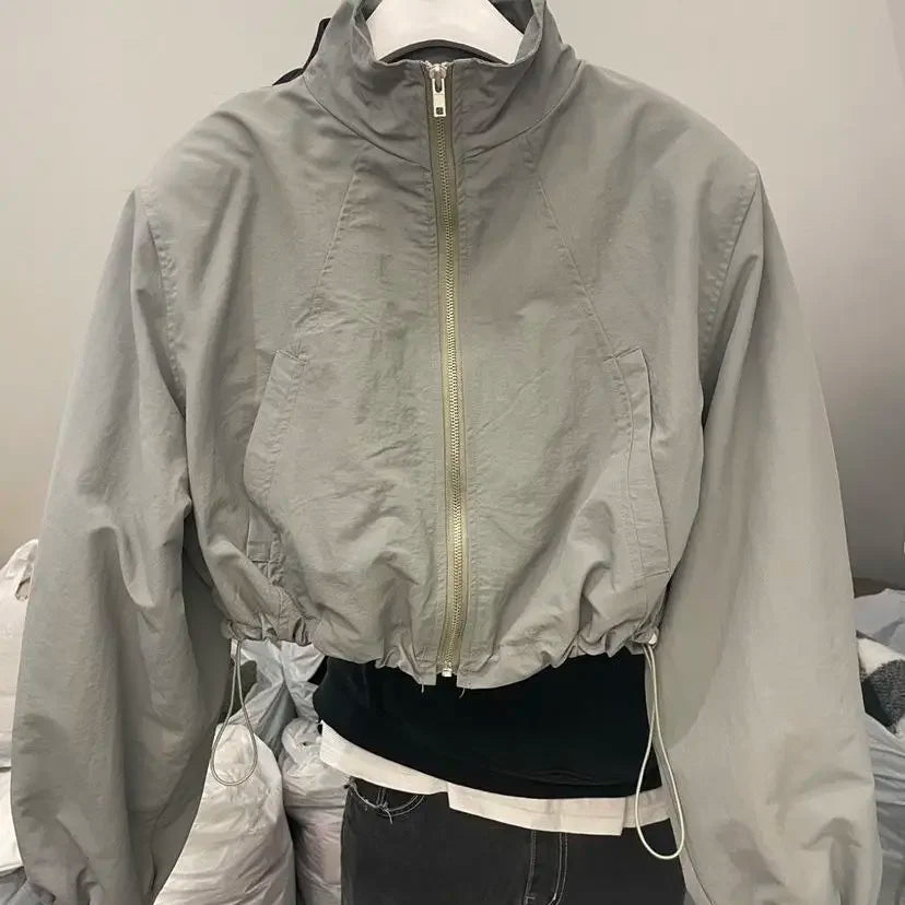 Street Style Cropped Jacket – Fashionable Oversized Women’s Wear