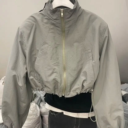 Street Style Cropped Jacket – Fashionable Oversized Women’s Wear