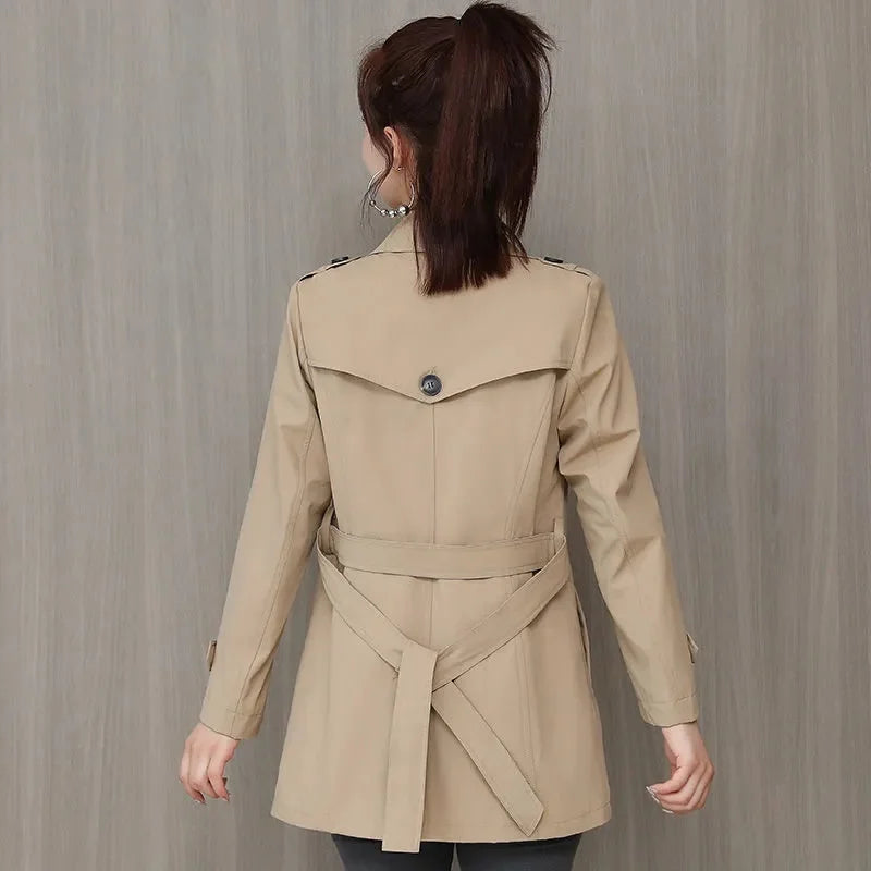 Spring Outerwear for Women – Belted Double-Breasted Long Sleeve Jacket